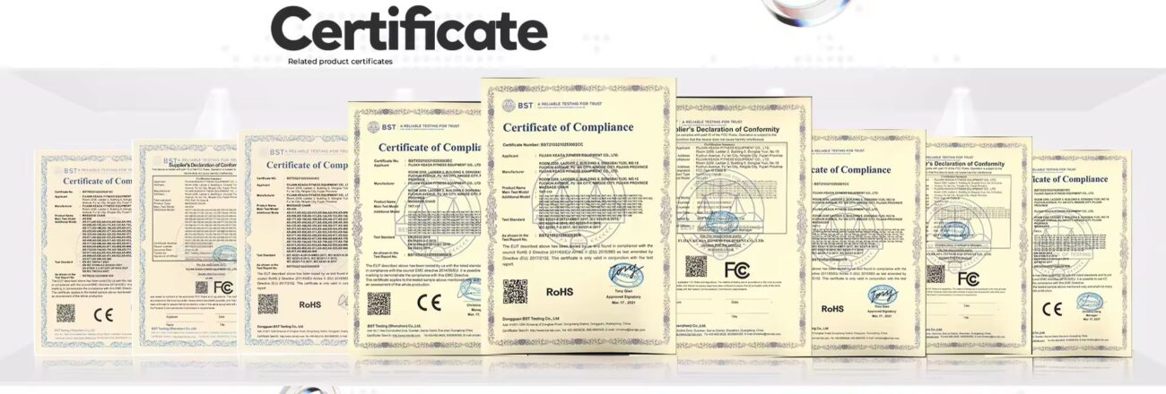 CE, RoHS and FCC compliance certificates for Molink massage chairs issued by BST Testing, dated March 17 2021
